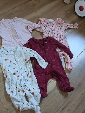 L'ovedbaby Pink Heart & Burgundy Footed One-Piece Sleepers - Pack